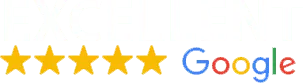 Stiligt - En "Stiligt"-text åtföljs av fem guldstjärnor och den ikoniska Google-logotypen, som utstrålar en känsla av förträfflighet.