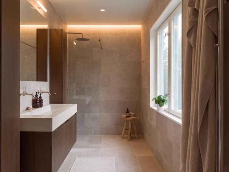 Dark stained oak furniture and bathroom cabinets