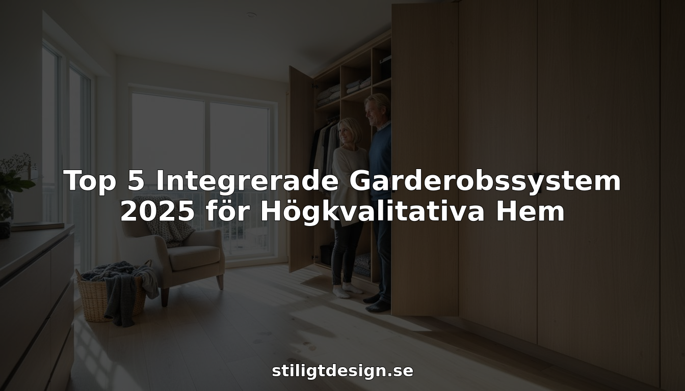 Stiligt - Ett par står vid en öppen garderob i ett modernt, solbelyst sovrum med textöverlägg om de bästa integrerade garderobssystemen för 2025.