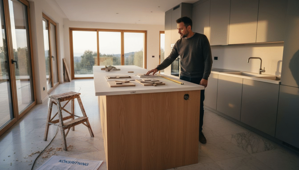 Designer skissar på en köksö utöver det vanliga
