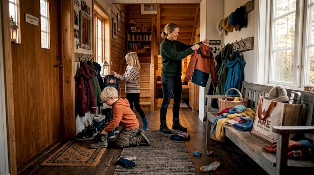 Familjen skapar ordning i hallen med smart och personlig förvaring