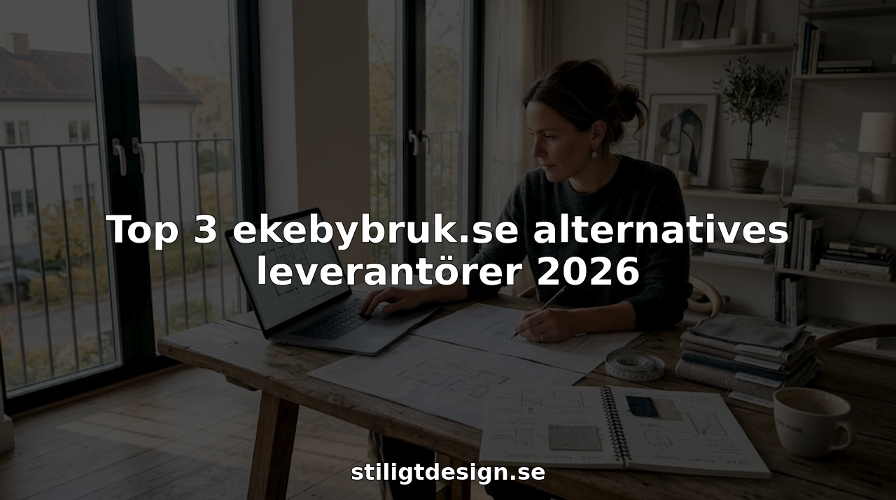 Inredningsarkitekten går igenom ritningar vid skrivbordet i sitt hemmakontor.