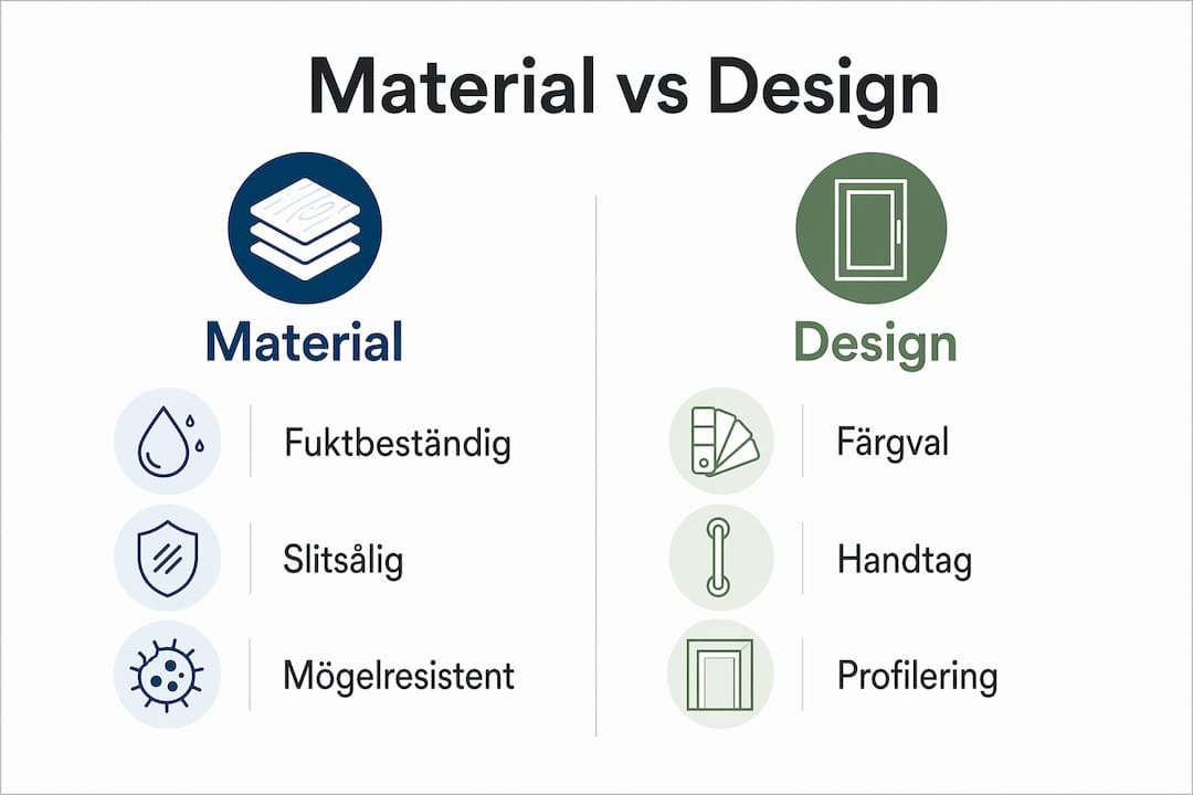 Grafisk översikt som visar skillnader mellan olika material och designalternativ