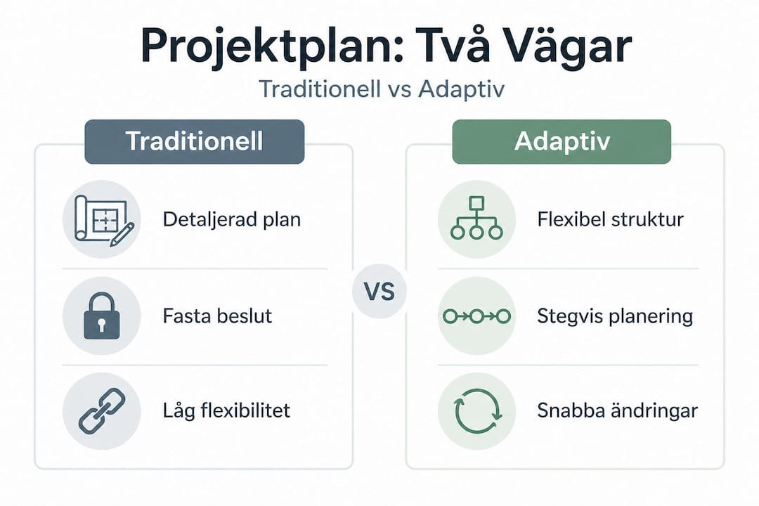 Infografik som visar skillnader mellan traditionell och adaptiv projektplanering