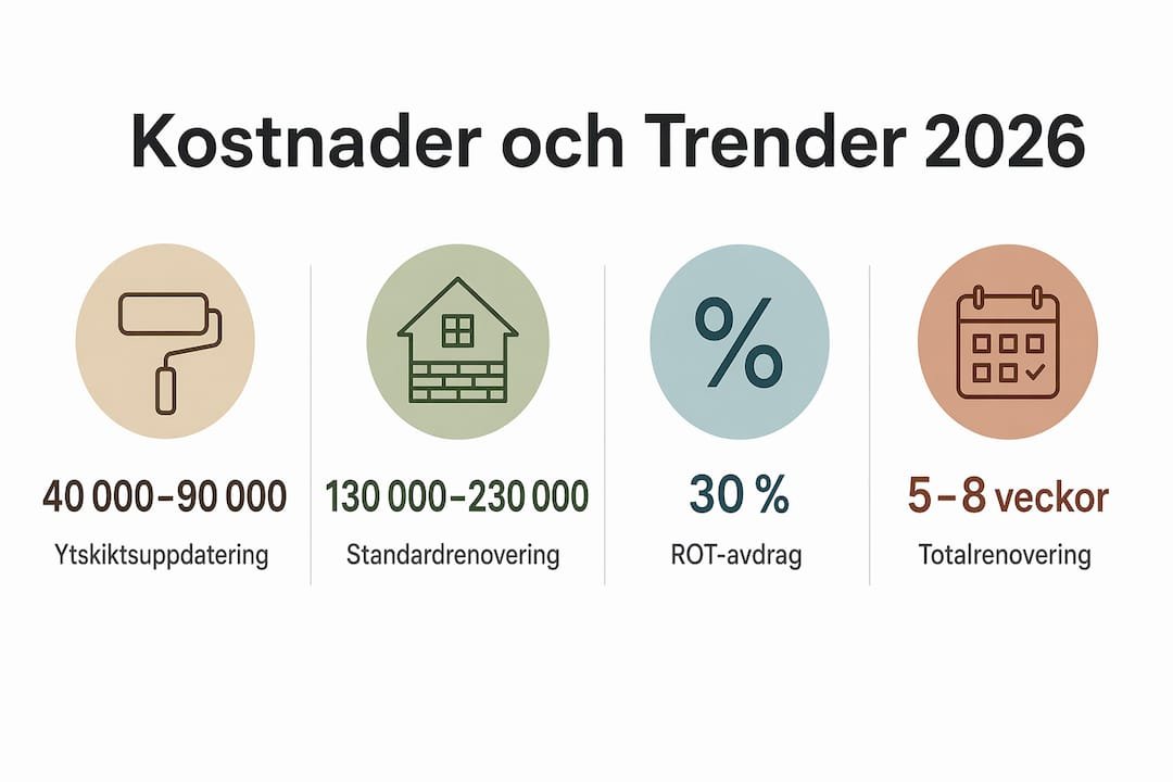 Grafik som ger en överblick över kostnader och aktuella trender vid köksrenovering