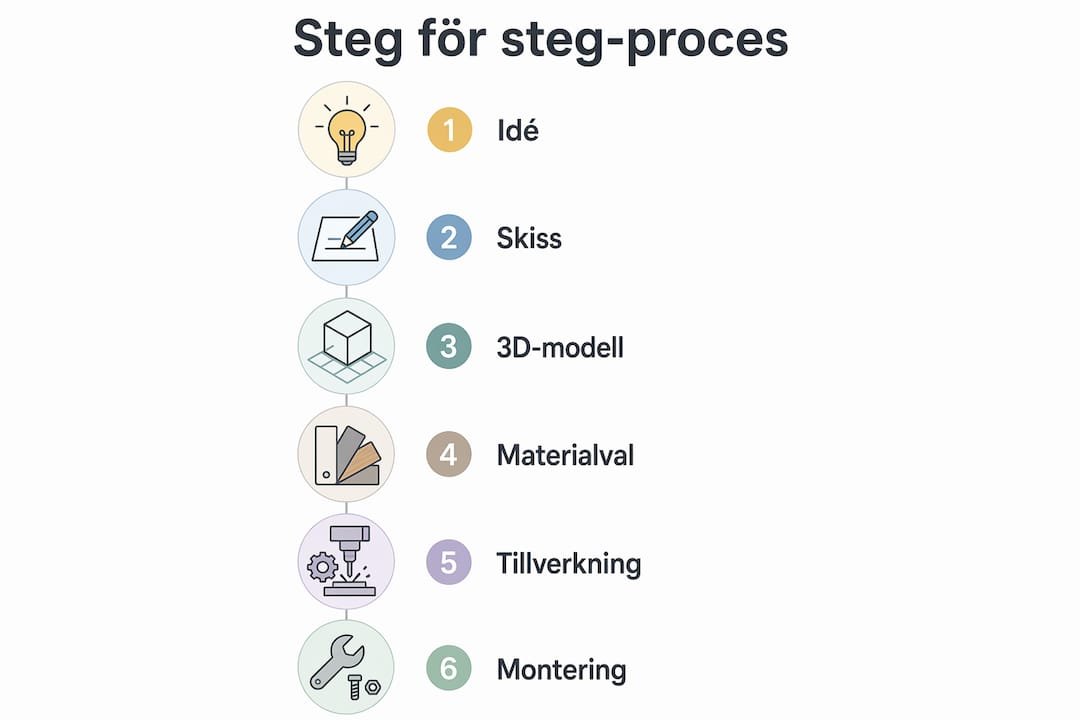 Infografik som tydligt visar hur processen för att ta fram måttbeställda möbler går till, steg för steg.