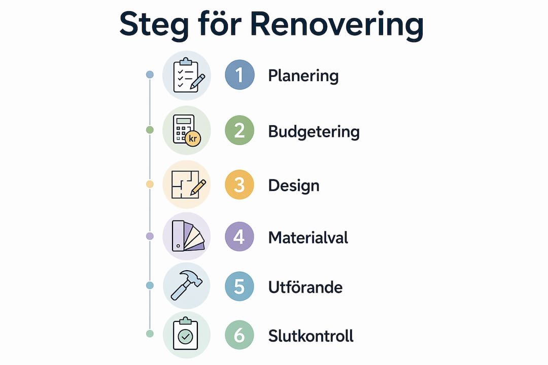 Grafisk översikt som guidar dig genom de olika stegen i en köksrenovering