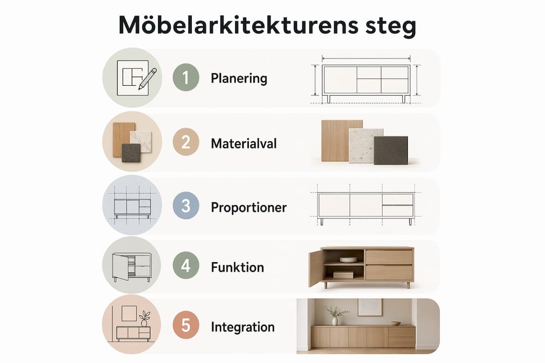 En infografik som belyser de viktigaste stegen när du inreder hemmet med möbler