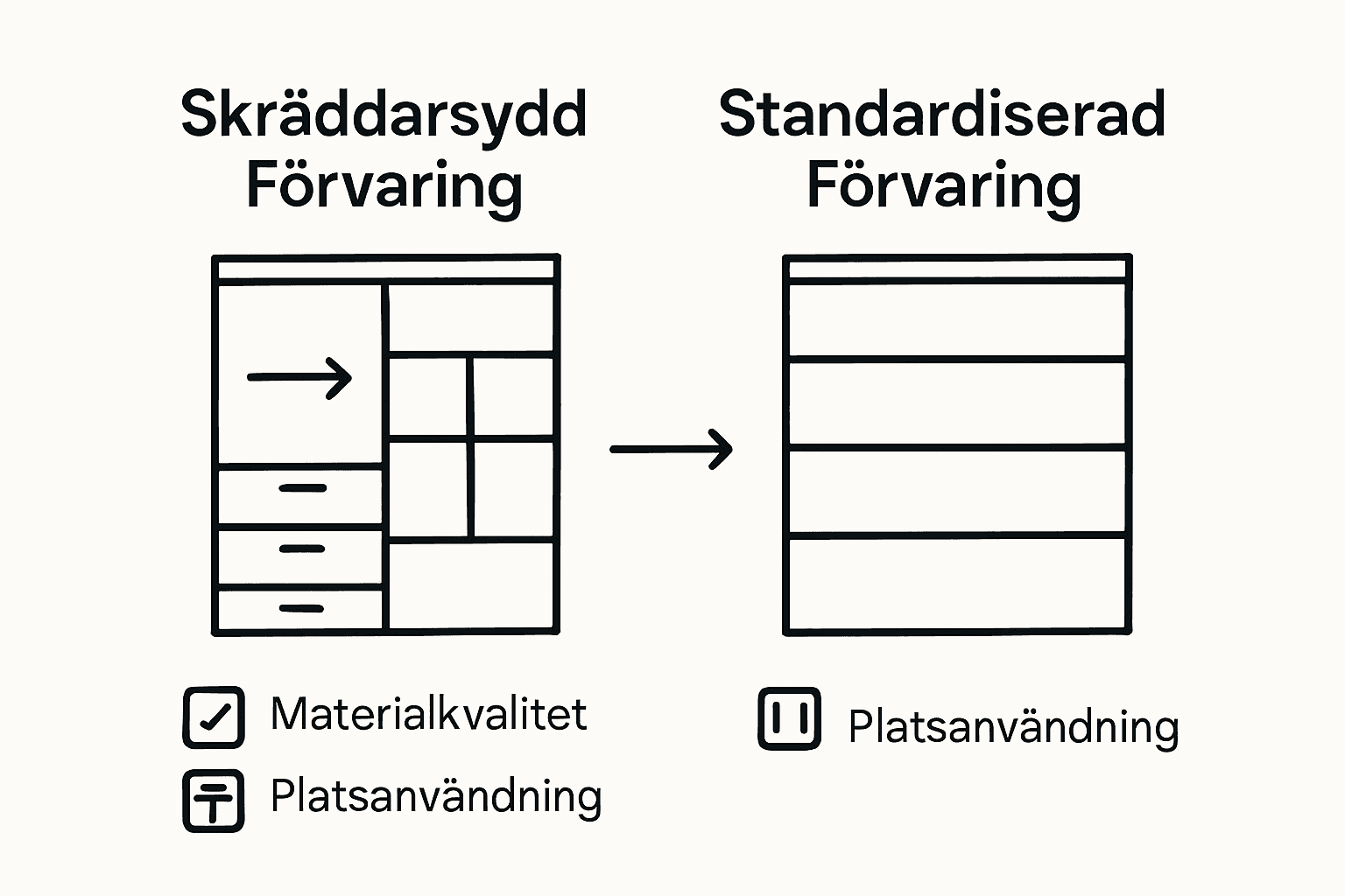 Grafik som visar skillnaderna mellan skräddarsydd och standardiserad förvaring