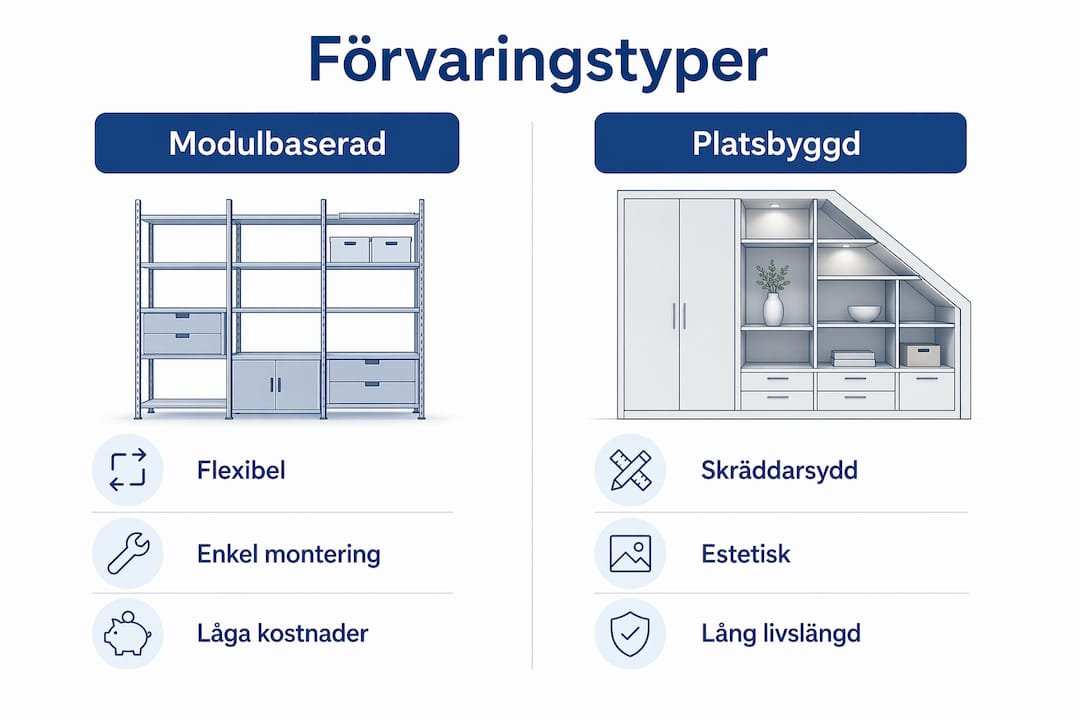Illustration som visar skillnaderna mellan modulär och fast smart förvaring